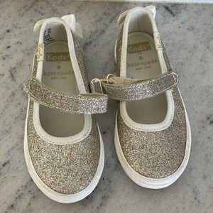 Keds x Kate Spade Toddler Sloan Gold Glitter Bow Mary Jane Shoes size 7